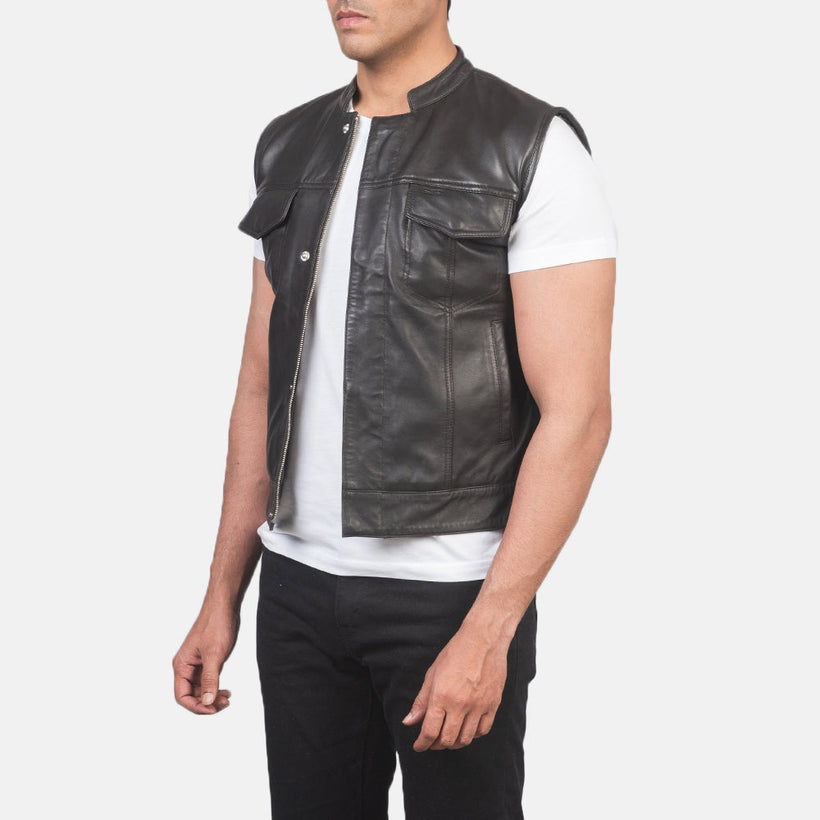 Atlas Moto Marrón Chaleco de Cuero para Hombre