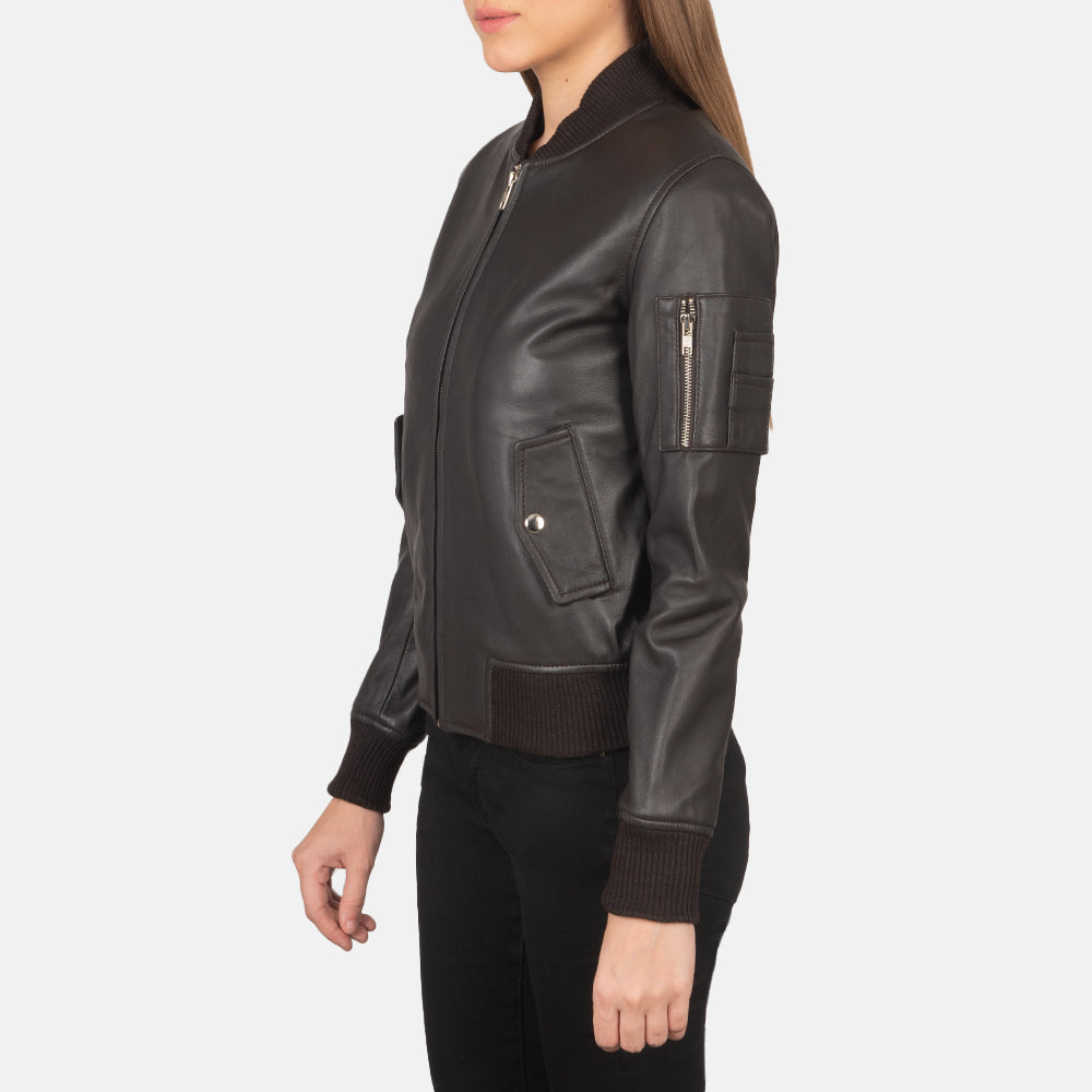 Brown Sheepskin Leather Bomber Jacket - Vista trasera con ajuste entallado en hombros y bajo impecable