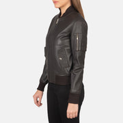 Brown Sheepskin Leather Bomber Jacket - Vista trasera con ajuste entallado en hombros y bajo impecable