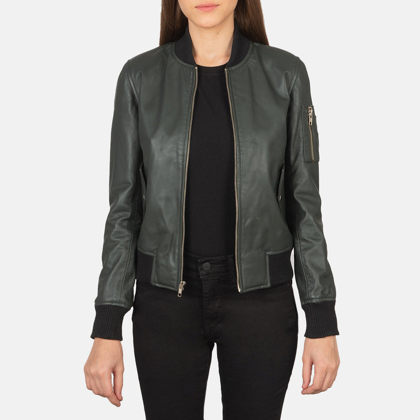 Ava MA-1 Verde Cazadora Bomber de Cuero para Mujer