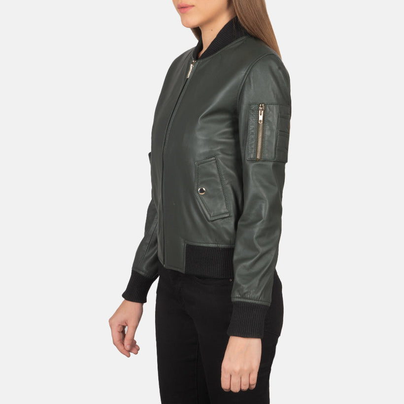 Ava MA-1 Verde Cazadora Bomber de Cuero para Mujer