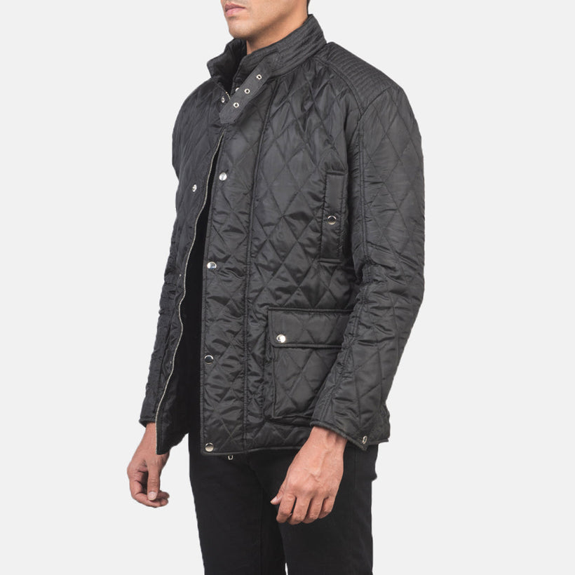 Barry Acolchado Negro Windbreaker Chaqueta de Cuero para Hombre