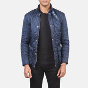 Men's Barry Acolchado Azul Windbreaker Chaqueta de Cuero para Hombre in Blue Nylon - Vista frontal y silueta a medida | Comprar online