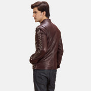 Maroon Sheepskin Leather Biker Jacket - Vista trasera con ajuste entallado en hombros y bajo impecable