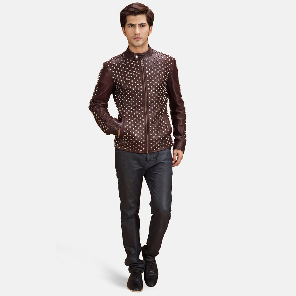Blix Bono Granate Chaqueta Biker de Cuero para Hombre - Vista de perfil lateral con corte ergonómico de manga