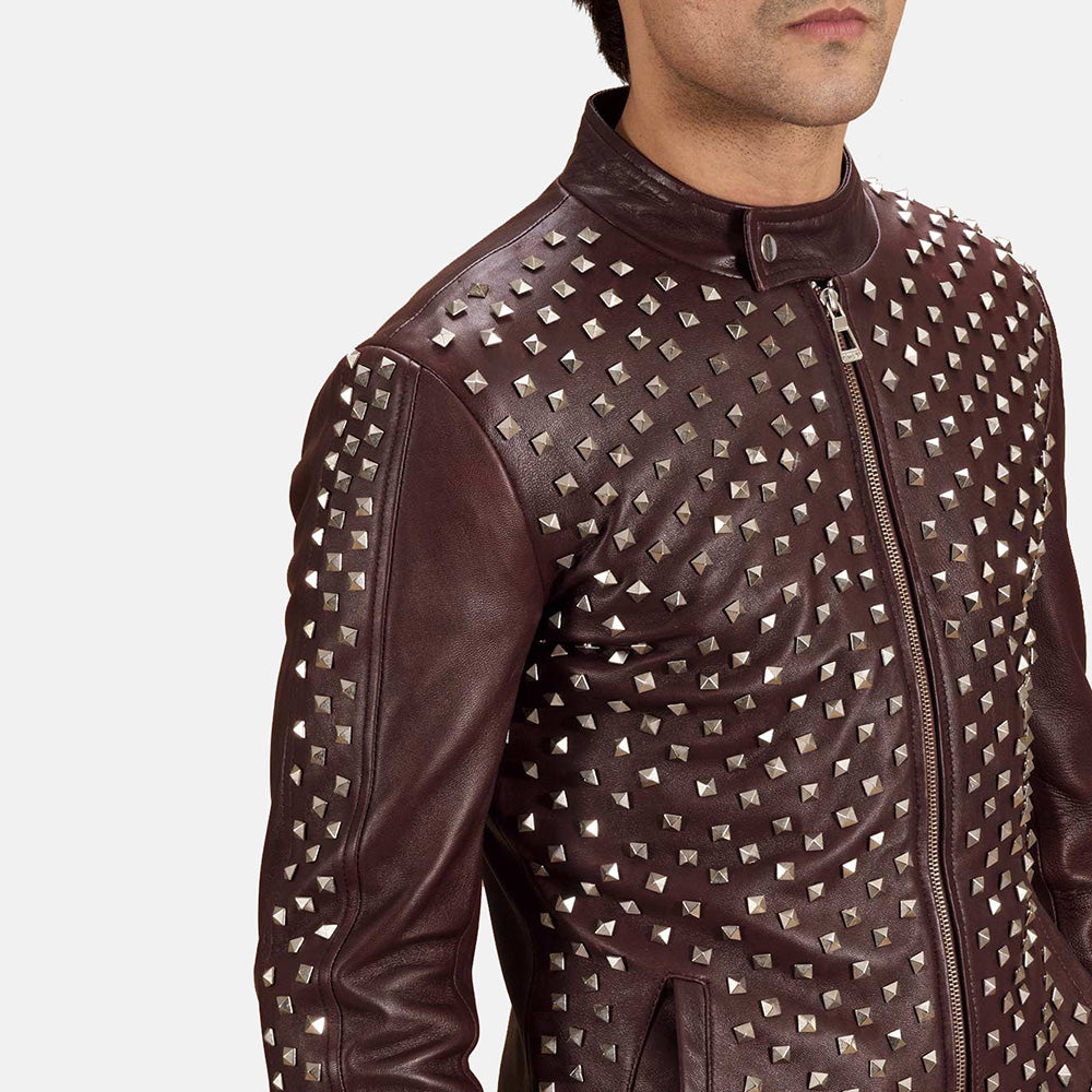 Detalle de cerca of Band with snap button &amp; Zipper Hardware on Blix Bono Granate Chaqueta Biker de Cuero para Hombre