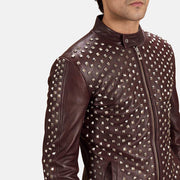 Detalle de cerca of Band with snap button &amp; Zipper Hardware on Blix Bono Granate Chaqueta Biker de Cuero para Hombre