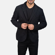 Borges Negro Blazer de Cuero para Hombre in Black Poly-Cotton - Vista frontal y silueta a medida | Comprar online