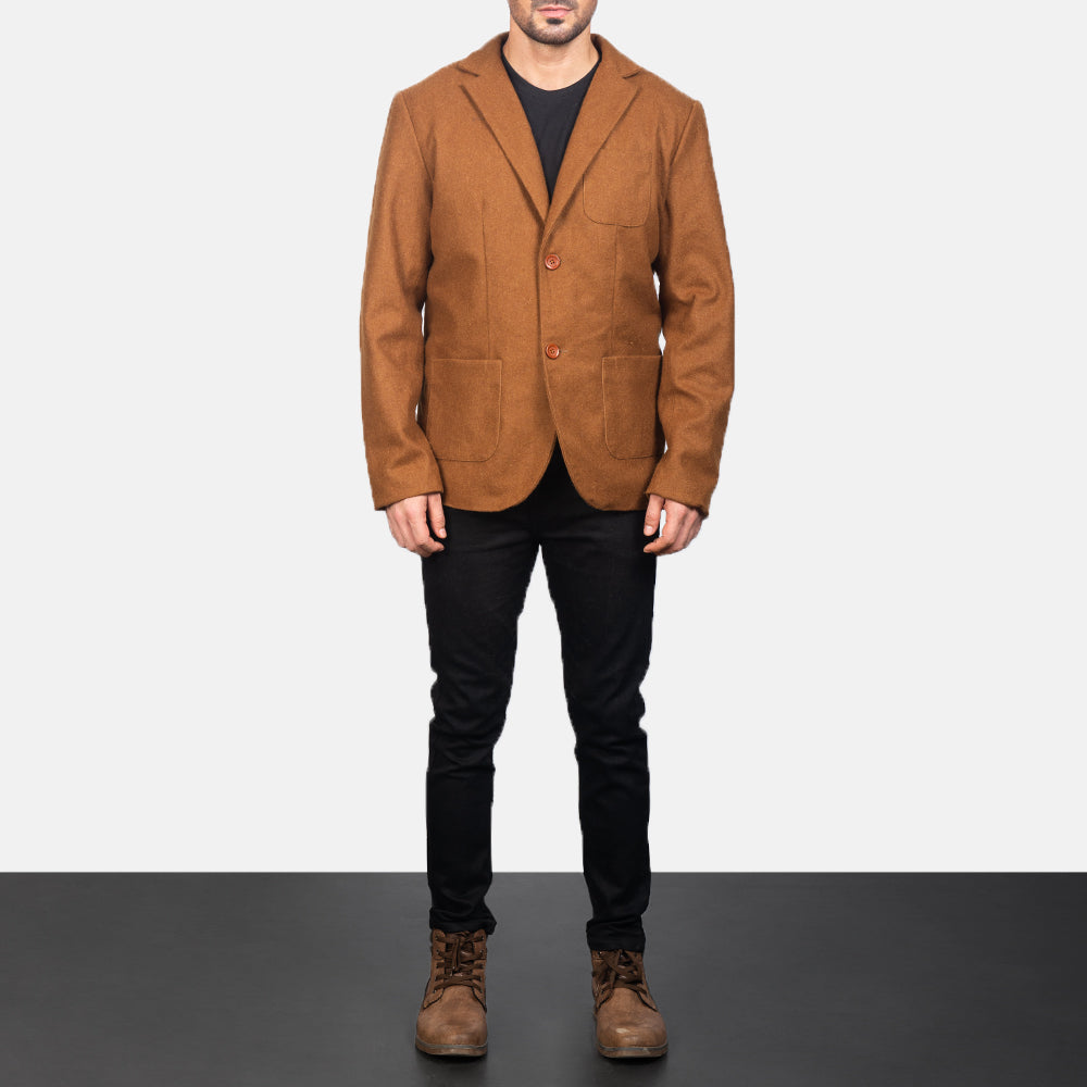 
Khaki Wool Blazer - Vista lateral mostrando el corte ergonómico de mangas