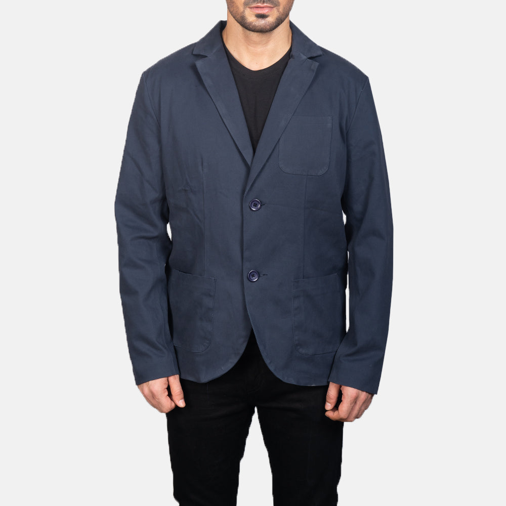 
Vista de detalle of Notch & Button Hardware on Borges Navy Azul Blazer de Cuero para Hombre