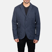 
Vista de detalle of Notch & Button Hardware on Borges Navy Azul Blazer de Cuero para Hombre