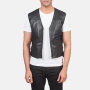 
Brandon Negro Chaleco de Cuero para Hombre in Black Sheepskin Leather - Vista frontal y silueta entallada | Comprar online