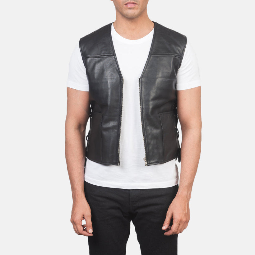 Brandon Negro Chaleco de Cuero para Hombre