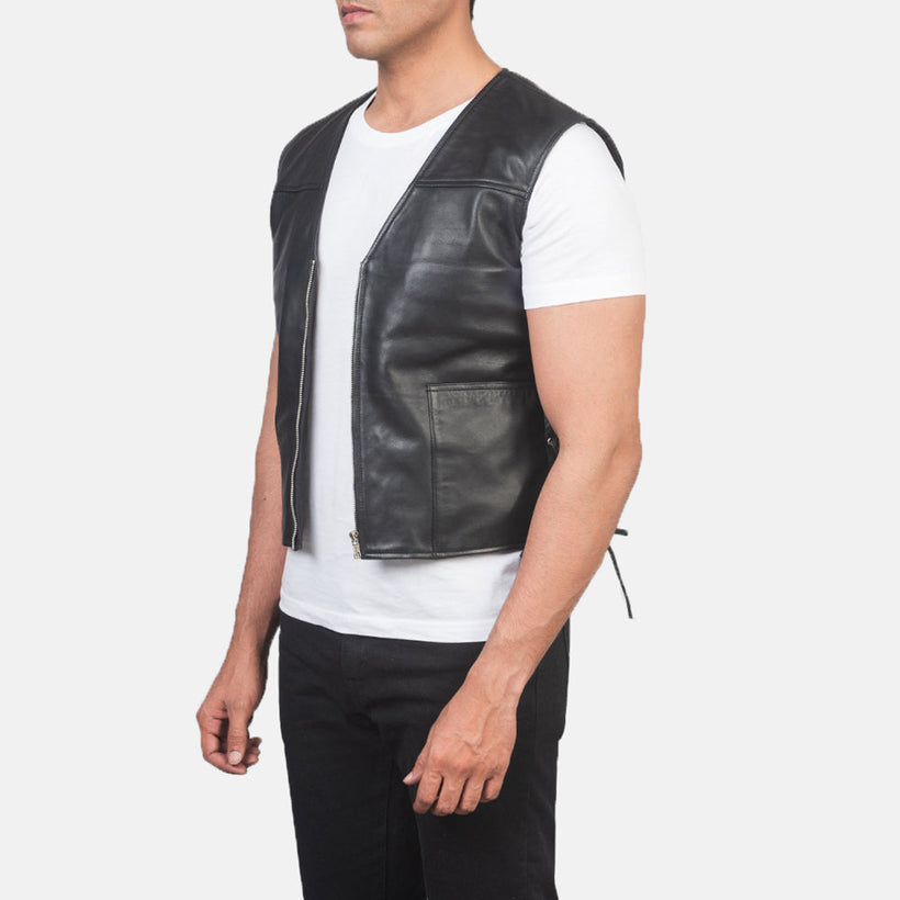Brandon Negro Chaleco de Cuero para Hombre