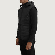 
Black Full-Grain leather Vest - Vista posterior con hombros definidos y bajo impecable