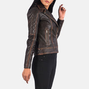 
Vintage Brown Goatskin Leather Biker Jacket - Vista posterior con hombros definidos y bajo impecable