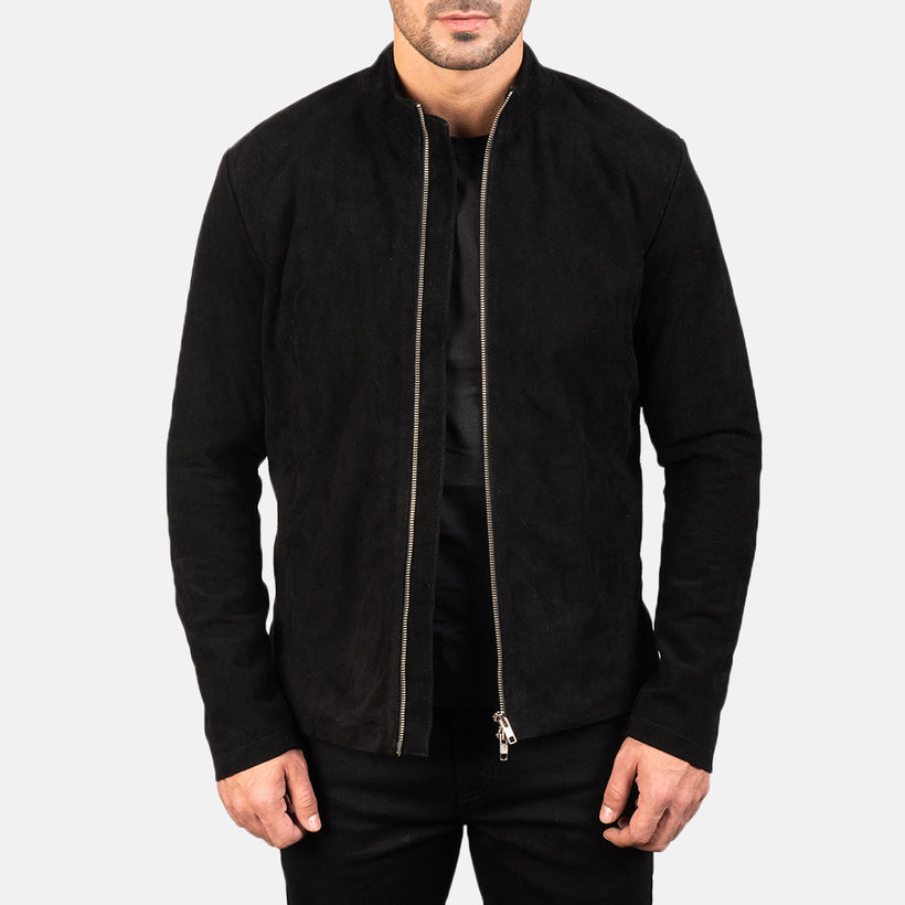 Charcoal Negro Suede Chaqueta Biker de Cuero para Hombre