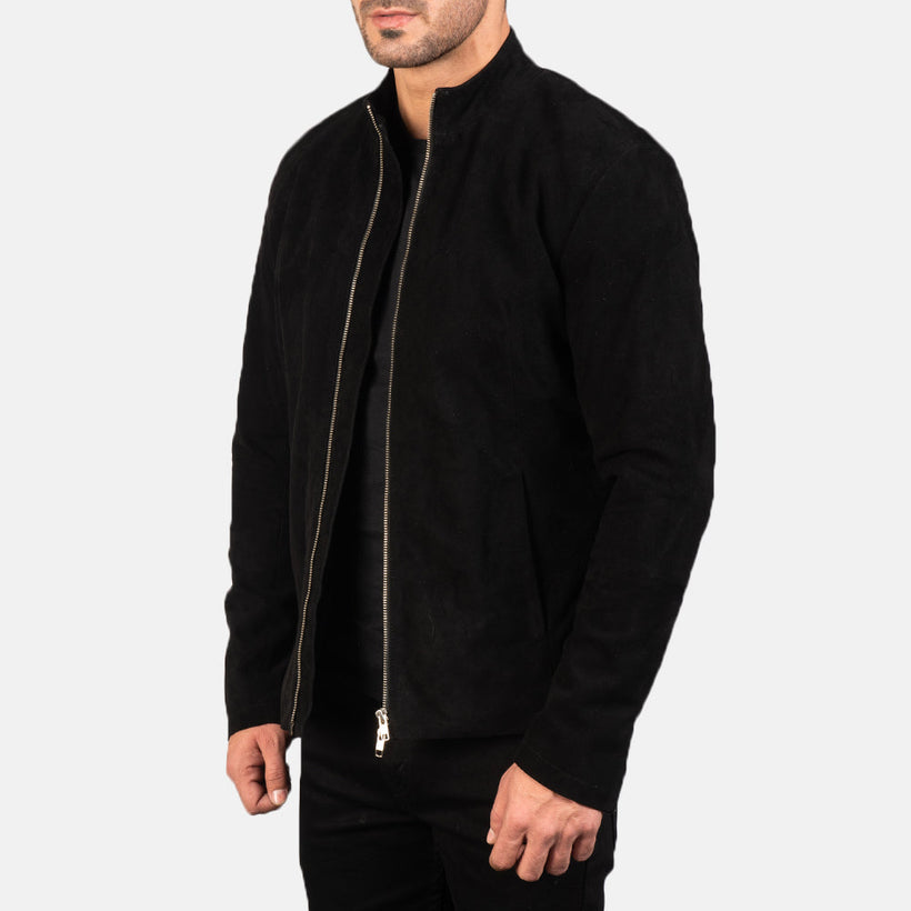 Charcoal Negro Suede Chaqueta Biker de Cuero para Hombre