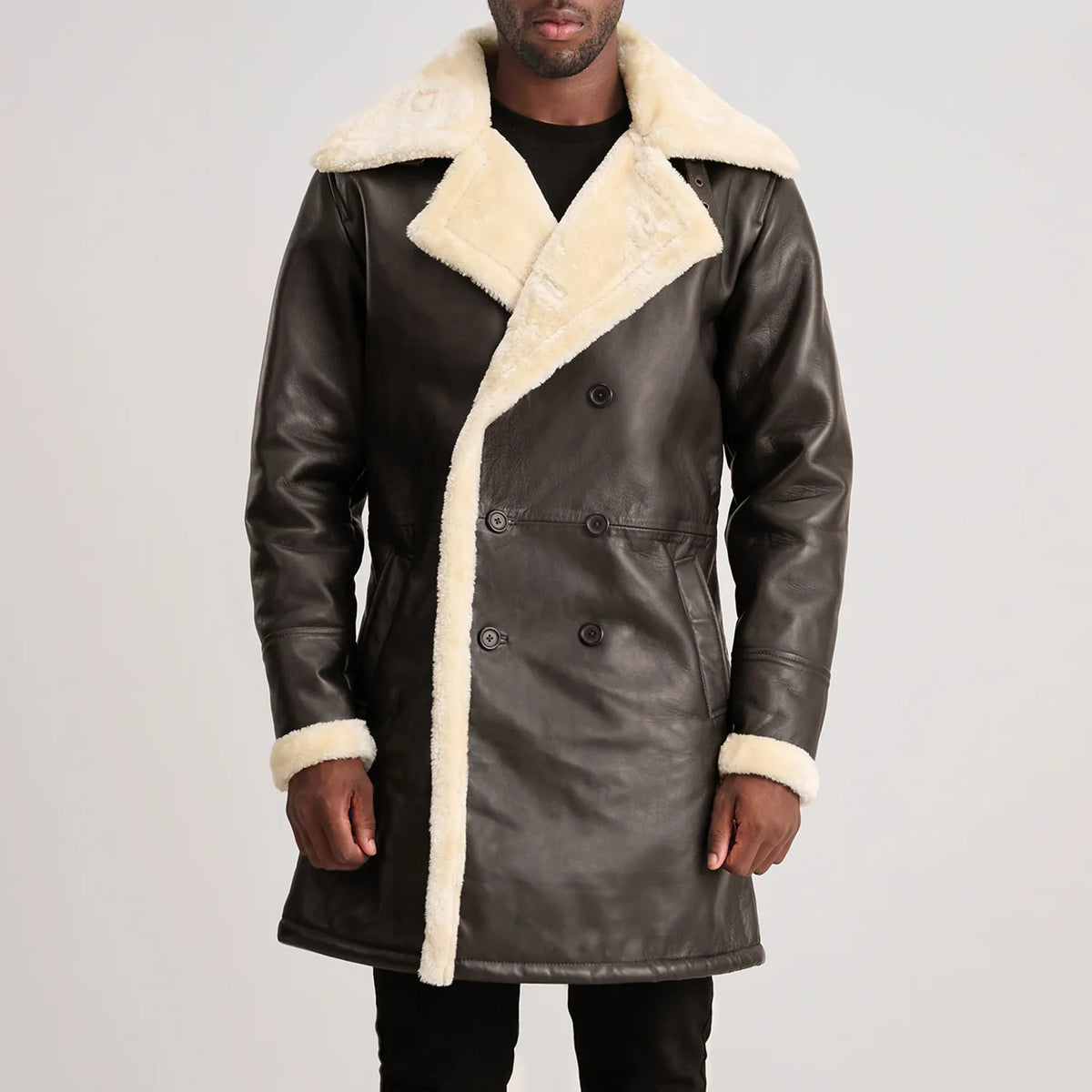 
Charles Abrigo de Cuero Marrón Shearling Abrigo de Cuero para Hombre – alternate product view 4