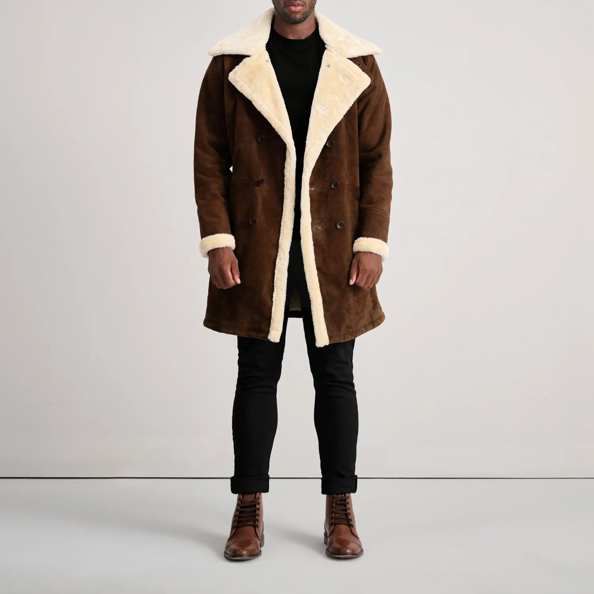 
Charles Abrigo de Cuero Marrón Shearling Abrigo de Cuero para Hombre – alternate product view 3