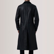 Detalle de cerca of Notch &amp; Button Hardware on Charlton Negro Leather Single Breasted Abrigo de Cuero para Hombre For Men