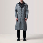 Grey Sheepskin leather Coat - Vista trasera con ajuste entallado en hombros y bajo impecable