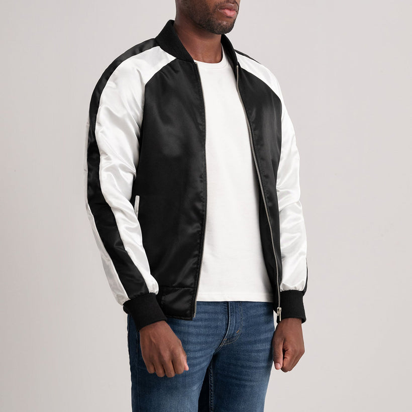 Clarke Negro Varsity Chaqueta de Cuero para Hombre