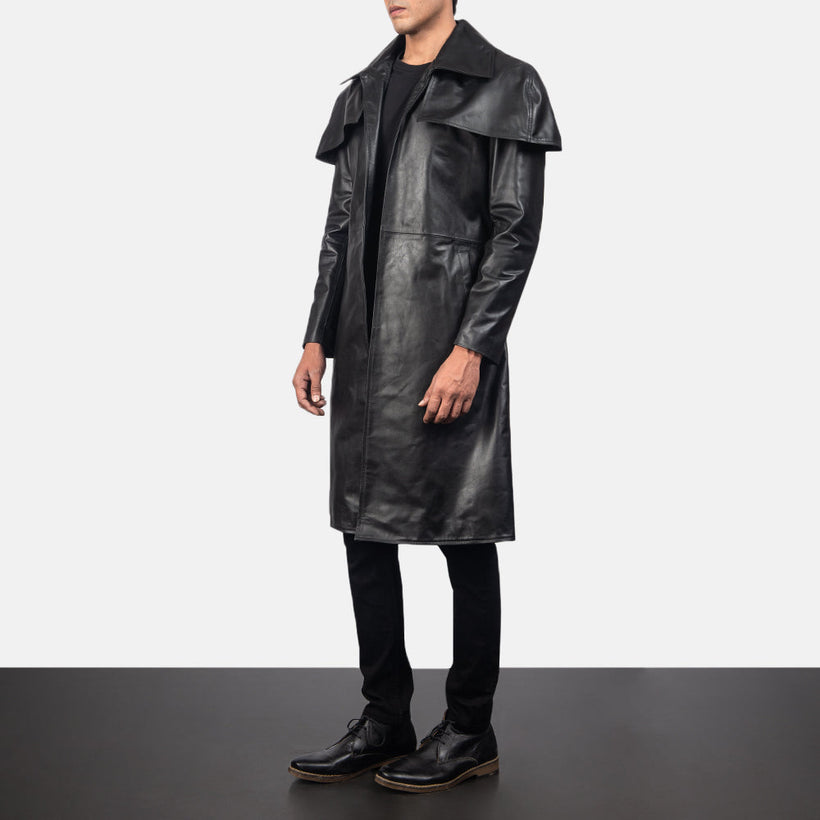 Classic Negro Leather Duster para Hombre