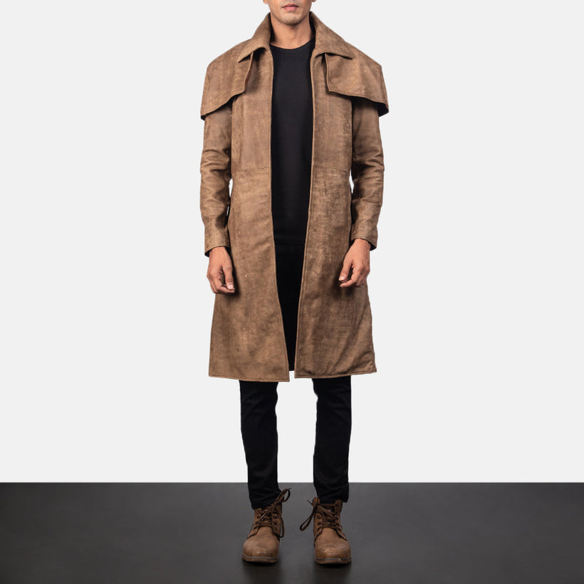 Classic Marrón Leather Duster para Hombre
