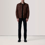 Brown Waxed Cotton Canvas Leather Jacket - Vista trasera con ajuste entallado en hombros y bajo impecable