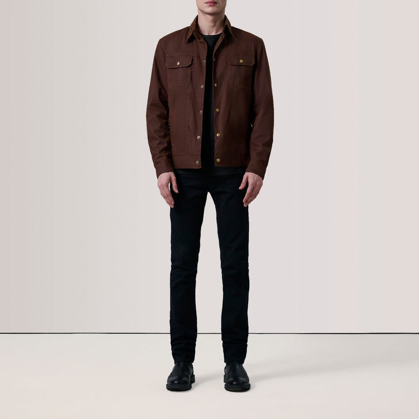 Colberto Marrón Waxed Canvas Trucker Chaqueta de Cuero para Hombre