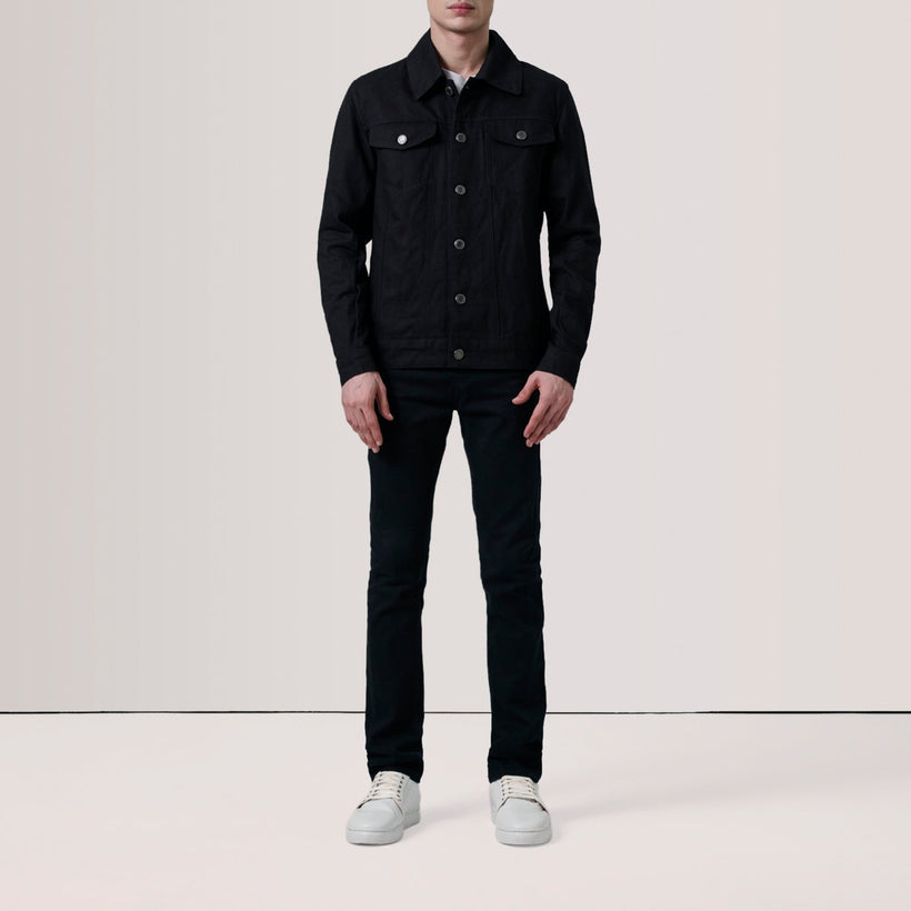 Conard Negro Denim Trucker Chaqueta de Cuero para Hombre