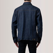 
Vista de detalle of Classic Collar & Heavy-Duty Zipper Hardware on Conard Ash Grey Denim Trucker Jacket For Men