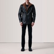 Black Sheepskin leather Coat - Vista trasera con ajuste entallado en hombros y bajo impecable