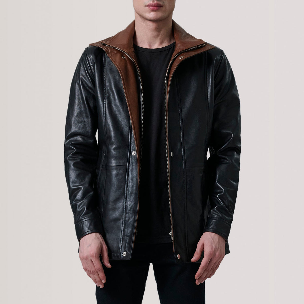 Authentic Sheepskin Leather with Semi-aniline Finish Grain Texture &amp; Heavy-Duty Seam Stitching Detail