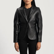 Women's Cora Acolchado Negro Blazer de Cuero de Cuero para Mujer in Black Sheepskin Leather - Vista frontal y silueta a medida | Comprar online