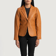 Women's Cora Acolchado Marrón Blazer de Cuero de Cuero para Mujer in Brown Sheepskin Leather - Vista frontal y silueta a medida | Comprar online