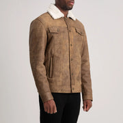 Distressed Brown Sheepskin Snuffed Aviator Jacket - Vista trasera con ajuste entallado en hombros y bajo impecable