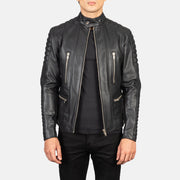 
Damian Grey Suede Biker Jacket in Grey Sheepskin Suede - Vista frontal y silueta entallada | Comprar online