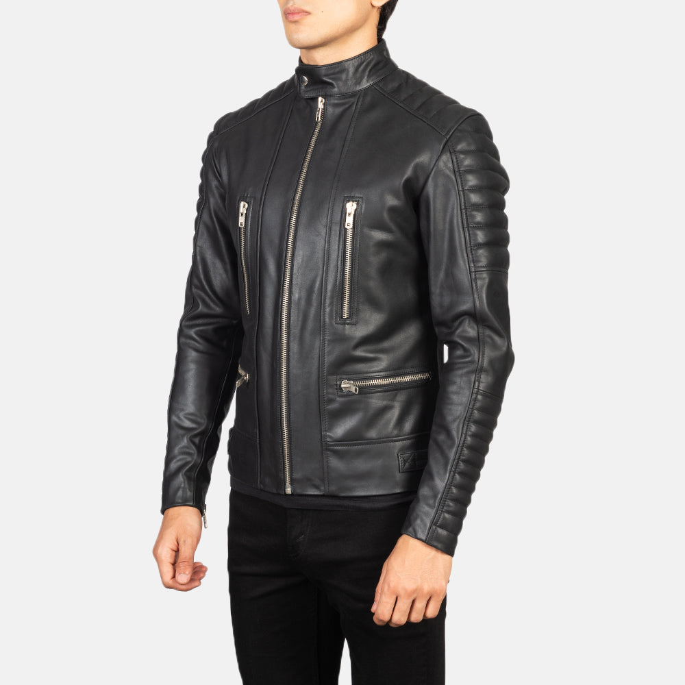 
Grey Sheepskin Suede Biker Jacket - Vista posterior con hombros definidos y bajo impecable
