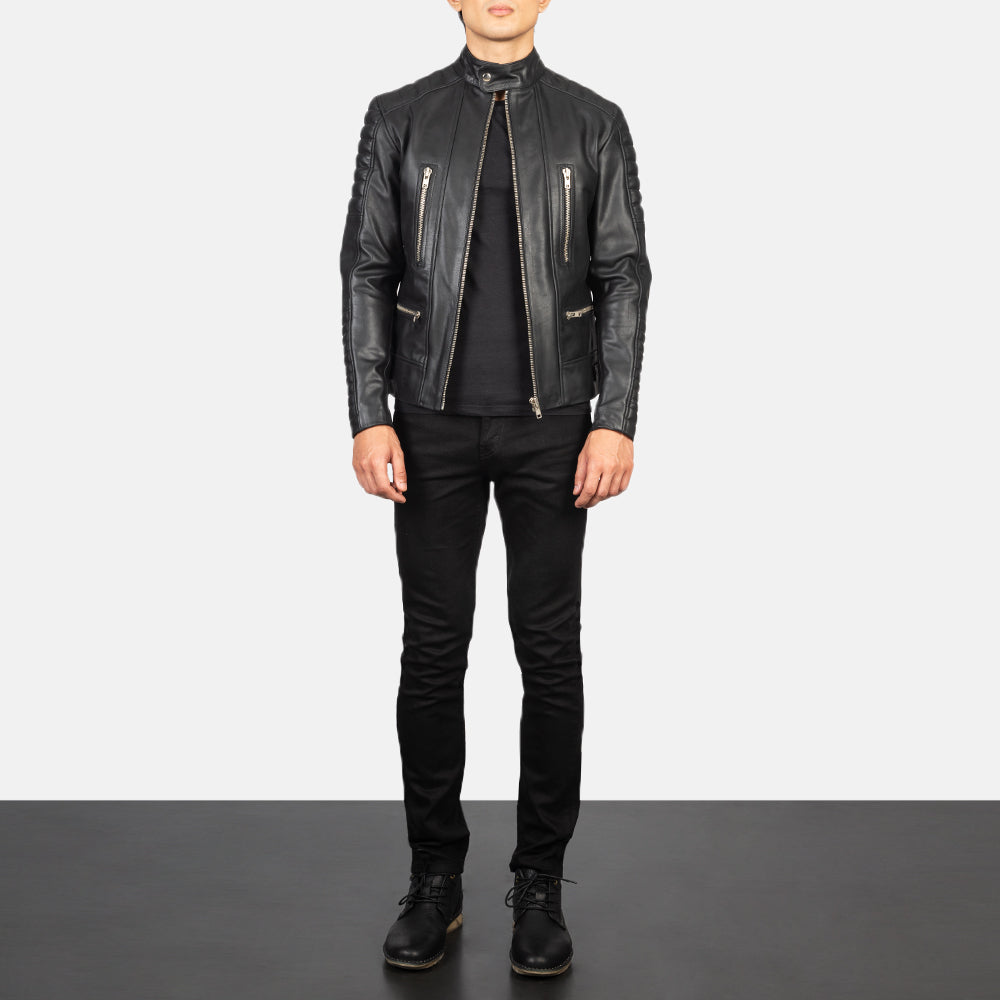 
Damian Grey Suede Biker Jacket - Vista lateral mostrando el corte ergonómico de mangas