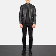 
Damian Grey Suede Biker Jacket - Vista lateral mostrando el corte ergonómico de mangas