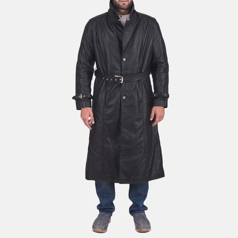 
Daniel Negro Gabardina Trench de Cuero para Hombre in Black Cowhide Leather - Vista frontal y silueta entallada | Comprar online