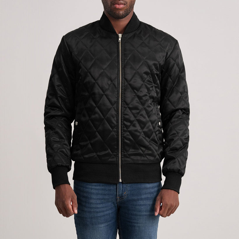 Danson Acolchado Negro Varsity Chaqueta de Cuero para Hombre