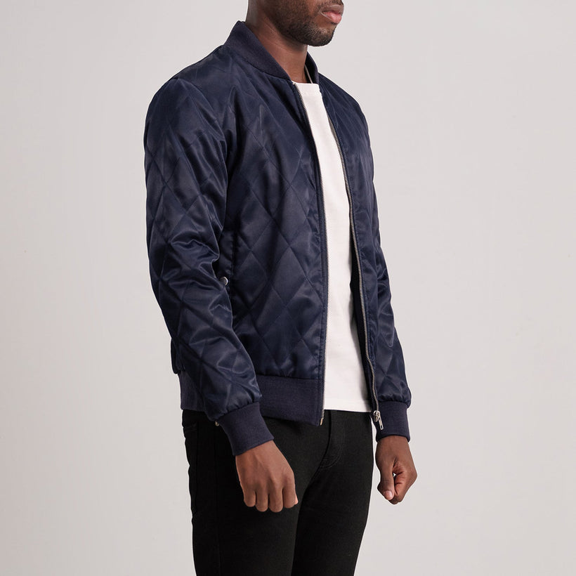 Danson Acolchado Azul Varsity Chaqueta de Cuero para Hombre