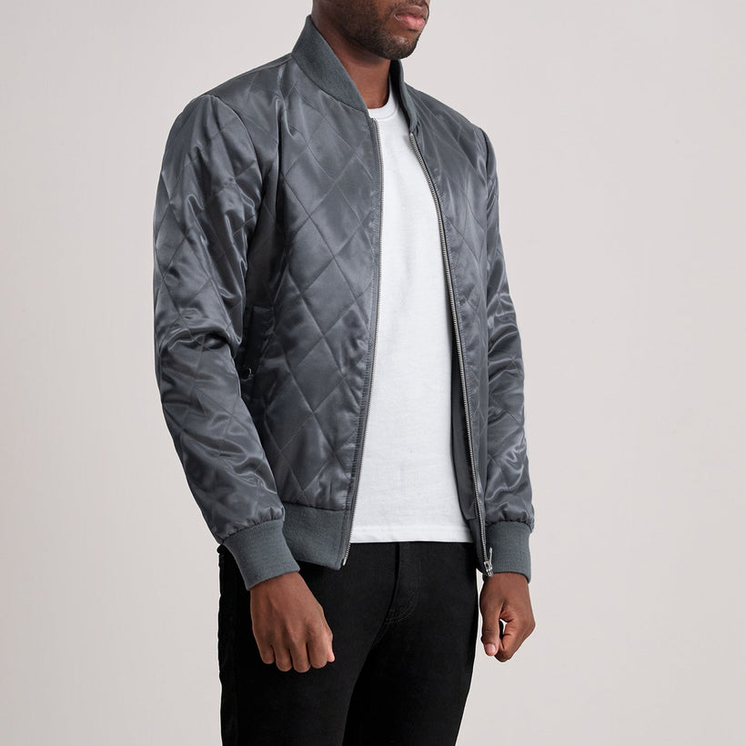 Danson Acolchado Gris Varsity Chaqueta de Cuero para Hombre