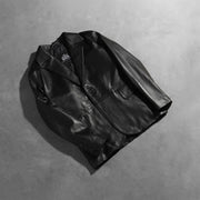 Open Hem &amp; Hem Craftsmanship Construction Detail on Men's Daron Negro Blazer de Cuero de Cuero para Hombre