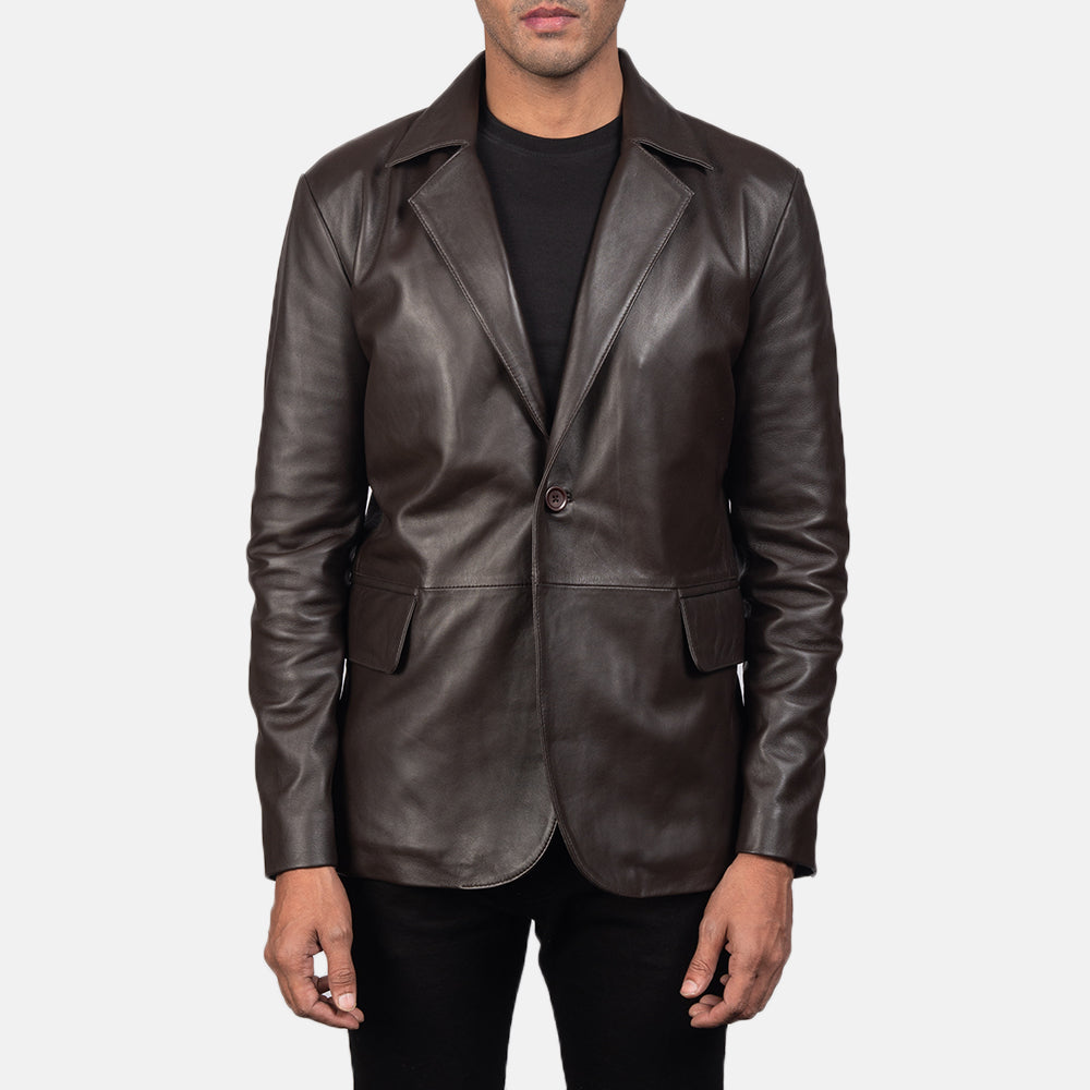 
Daron Marrón Blazer de Cuero de Cuero para Hombre in Brown Sheepskin Leather - Vista frontal y silueta entallada | Comprar online