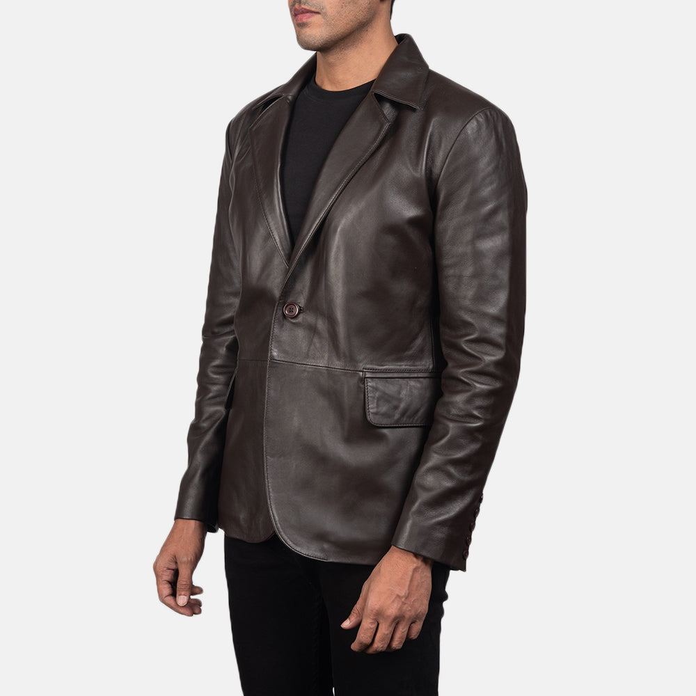 
Brown Sheepskin leather Blazer - Vista posterior con hombros definidos y bajo impecable
