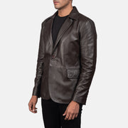 
Brown Sheepskin leather Blazer - Vista posterior con hombros definidos y bajo impecable